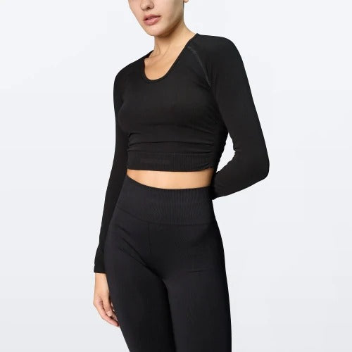 Wellness Retreat LS Crop Top - Black