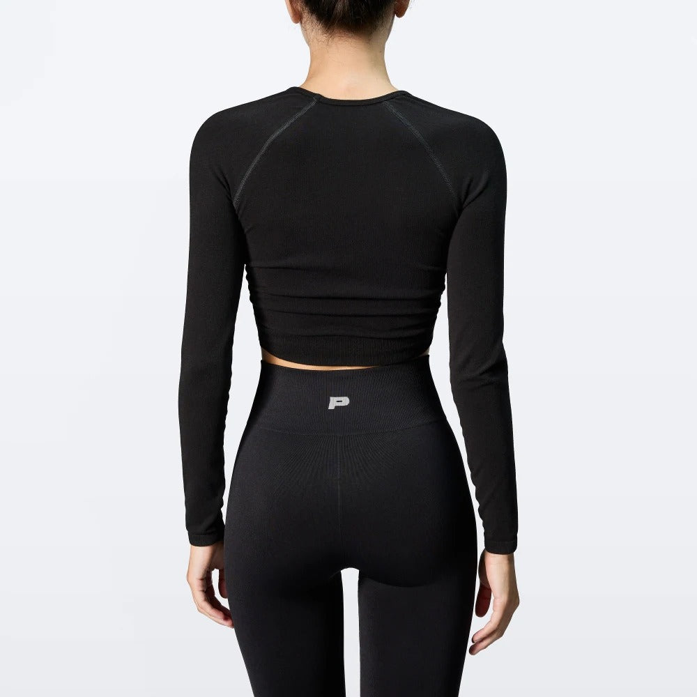 Wellness Retreat LS Crop Top - Black
